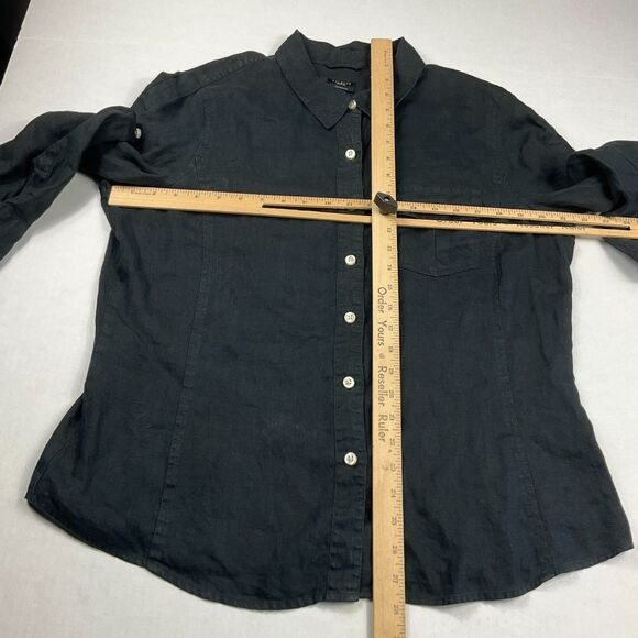 Talbots Irish Linen Button Shirt Black 3/4 Sleeve Classic Work Utility Top Large - Picture 6 of 10